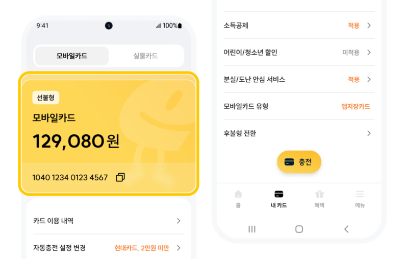 모바일이즐 모바일교통카드 정보 확인화면
